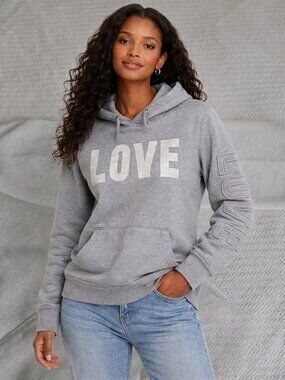 💚 GREEN SLEEVED LA Trim-Fit "LOVE" Hoodie - US S (small)